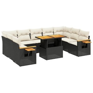 vidaXL 10 Piece Patio Sofa Set with Cushions Black and Cream Poly Rattan - without storage - 1 of 4