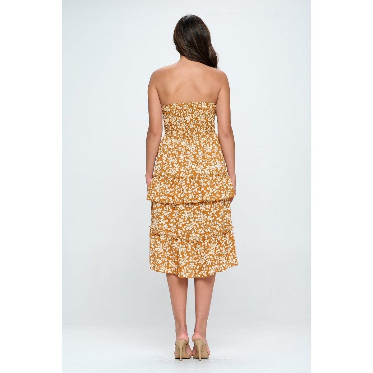 Женские платья West K Michelle Smocked Strapless Dress - Large - Caramel Floral — фото 4