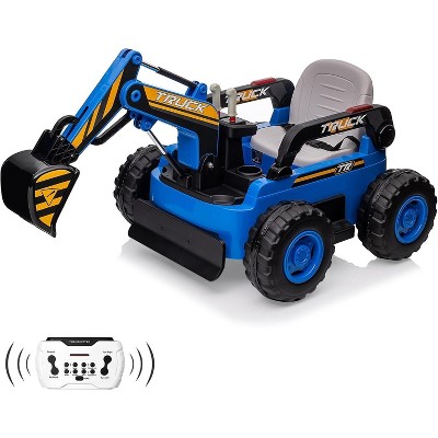 12V Kids Ride On Excavator with Remote Control, Functional Digging Arm, LED Tail Lights, Music, USB