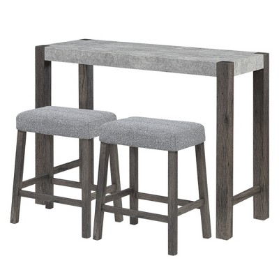 HomeRoots 48" Three Piece Gray and Dark Brown Faux Marble and Solid Wood Rectangular Bar Set