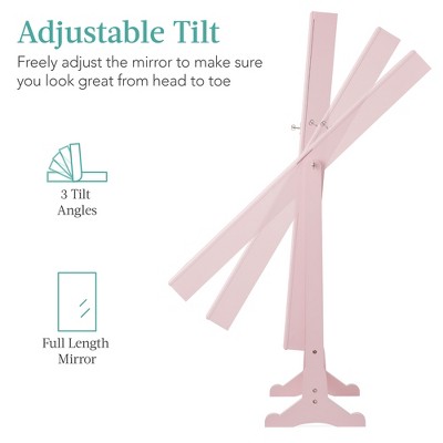 Dusty Pink Full-Length Mirror Jewelry Armoire with Velvet Lining