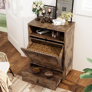 Hooseng Modern Dog Food Station Furniture, Stainless Steel Double Pull Out Heightening Dog Bowl, Pet Feeding Station Storage Cabinets - 1 of 4