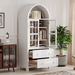 YOOCOZZ Arched Kitchen Pantry Cabinet with 2 Large Drawers, Adjustable Shelves, Glass Door, Wood Versatile Cupboard - 1 of 4