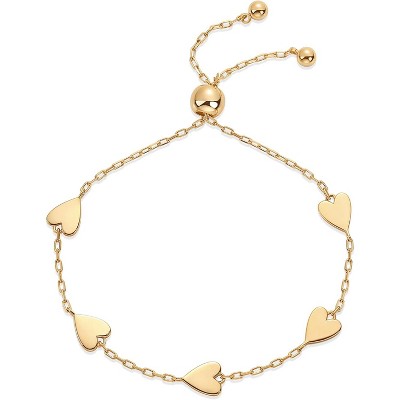 14K Gold Plated Matching Heart Charms Solitaire Bracelet Set for Women