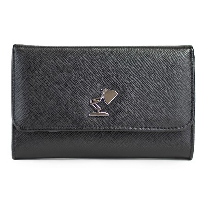 Disney Wallet, Foldover, Pixar Luxo Jr Lamp Silver Enamel, Black Vegan Leather