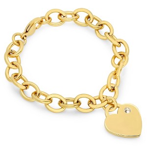 Steeltime Ladies stainless steel rolo heart bracelet adorned with swarovski crystals. Color Options: Silver, Gold - 1 of 4