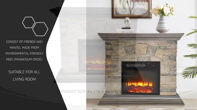 40" Bisque and Muddy Freestanding Electric Fireplace with Stone-Brick Mantel