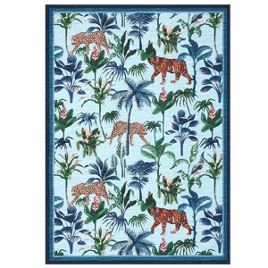 Tiger and Leopard Area Rug for Living Room Washable Non Slip Low Pile Rugs Botanical Jungle Animal Print Stain Resistant Floor Cover for Bedroom - 1 of 4