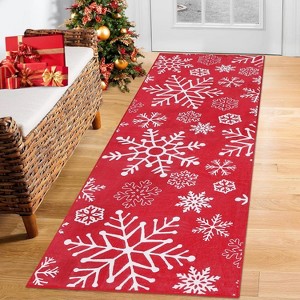 2x8 Christmas Runner Rug, Washable Snowflake Pattern Hallway Accent Rug, Non-Slip Floor Carpet for Kitchen Laundry Bedroom, Holiday Decor - 1 of 4
