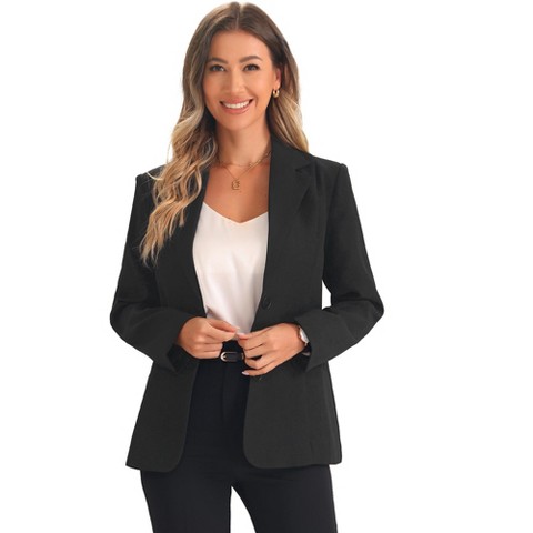 Allegra K Women's Lapel Long Sleeve Pockets Shoulder Pads Blazers Black X-Small