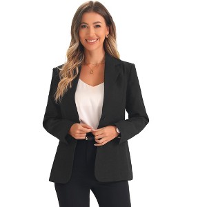 Allegra K Women's Lapel Long Sleeve Pockets Shoulder Pads Blazers - 1 of 4