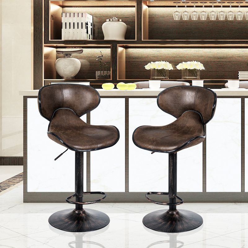 Costway Set of 2 Adjustable Bar Stools Swivel Bar Chairs with Back&Footrest Retro Brown, 4 of 13