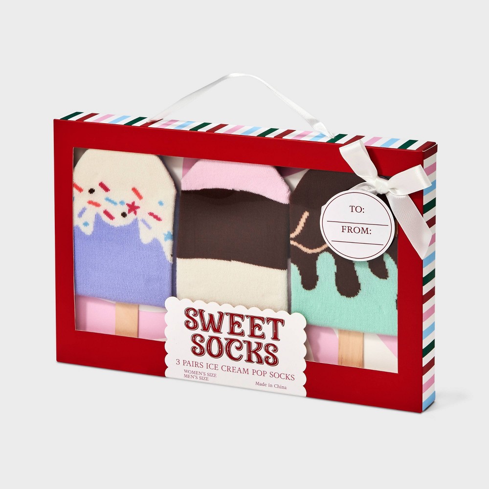 Adult Ice Cream Pop 3pk Crew Socks - Assorted Color One Size Fits Most