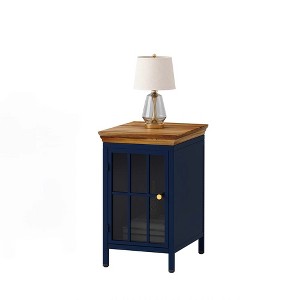 Modern Nightstand with Storage Cabinet and Solid Wood Tabletop, Iron Beside Table Coffee Table with Tempered Glass Door - 1 of 4