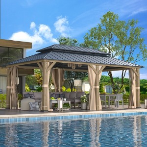 EROMMY 12'x20' Metal Frame Double Roof Gazebo, Outdoor Hardtop Gazebo, Permanent Gazebo Pavilion for Patio - 1 of 3