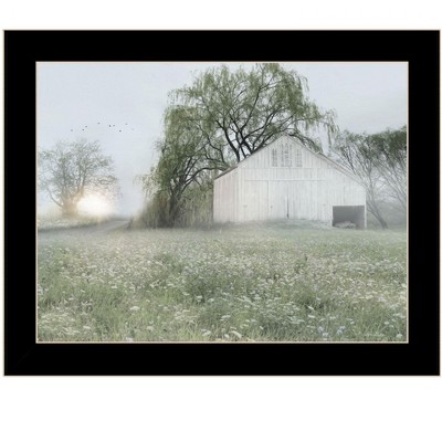 HomeRoots Green Country Morning Black Framed Print Wall Art