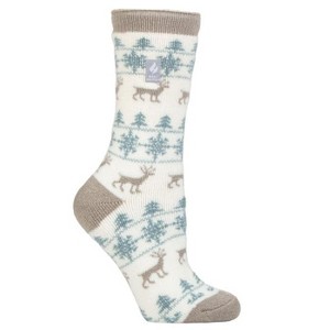 Women's Jade Holiday LITE® Deer Crew Socks | Size Women's 5-9 - Cream/blue - 1 of 2