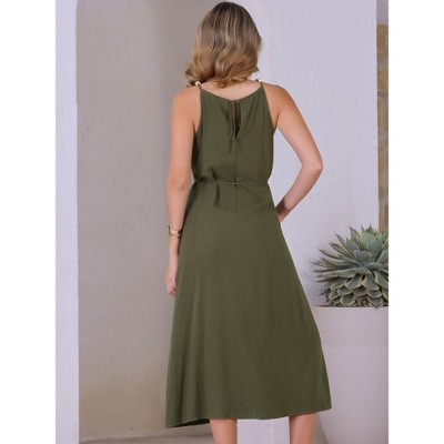 Женские платья INSPIRE CHIC Women's Halter Neck Belted Casual Summer Midi Dress Medium Army Green — фото 3