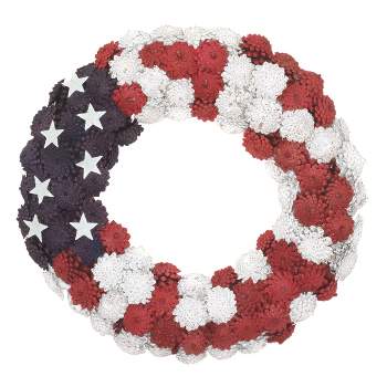 18" American Flag Themed Pinecone Wreath - National Tree Company
