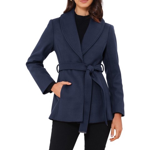 Женские куртки INSPIRE CHIC Women's Winter Single Breasted Shawl Collar Outerwear Pea Trench Coats with Belt X-Small Dark Blue