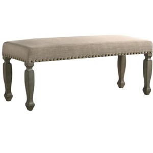Dexmalle Antique Gray Finish Upholstered Nailhead Bench - 1 of 4