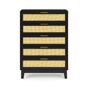 5-Drawer Chest For Bedroom, Rattan Chest Of Drawers, Modern Storage Dressers Organizer With Metal Handles For Living Room Hallway Entryway - 1 of 4