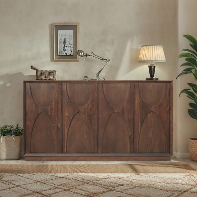 Modern 4-Door Wooden Cabinet With Adjustable Shelves, Wooden Sideboard, Storage Cabinet With Doors And Shelves, Wooden Sideboard-Cuddlewood