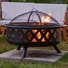 Sunnydaze Outdoor Camping or Backyard Crossweave Cut Out Fire Pit with Spark Screen and Log Poker - 2 of 4