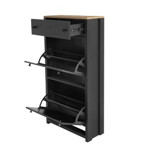 PDTEND Freestanding Shoe Rack with Adjustable Panel and 2 Flip Drawers for Hallway - 1 of 4