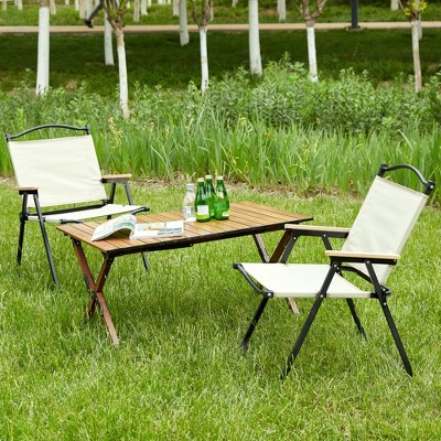 MAYEERTY 3-Piece Folding Outdoor Set - Aluminum Table & 2 Chairs, Lightweight, Brown/Beige for Camping/Beach