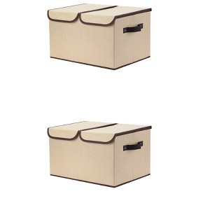 REGALWOVEN Fabric Collapsible Reinforced Versatile Storage Bin with Lid and Handle 2 Pcs - 1 of 4