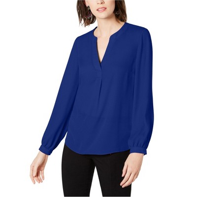I.N.C International Concepts Womens Split Neck Pullover Blouse, Blue, Medium