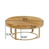 Round Coffee Table, Modern Wooden Side Table, Farmhouse Carving Pattern Coffee Table with Metal Legs for Living Room Office Apartment - 2 of 4