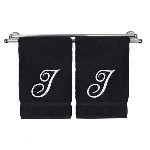 BC BARE COTTON Monogrammed Hand Towel, 100% Turkish Cotton - Set of 2 - Black - White Script - 1 of 4