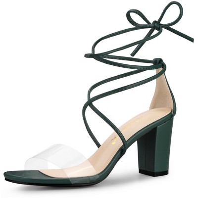 Allegra K Women's Clear Strap Padded Insole Lace Up Block Heels Sandals
