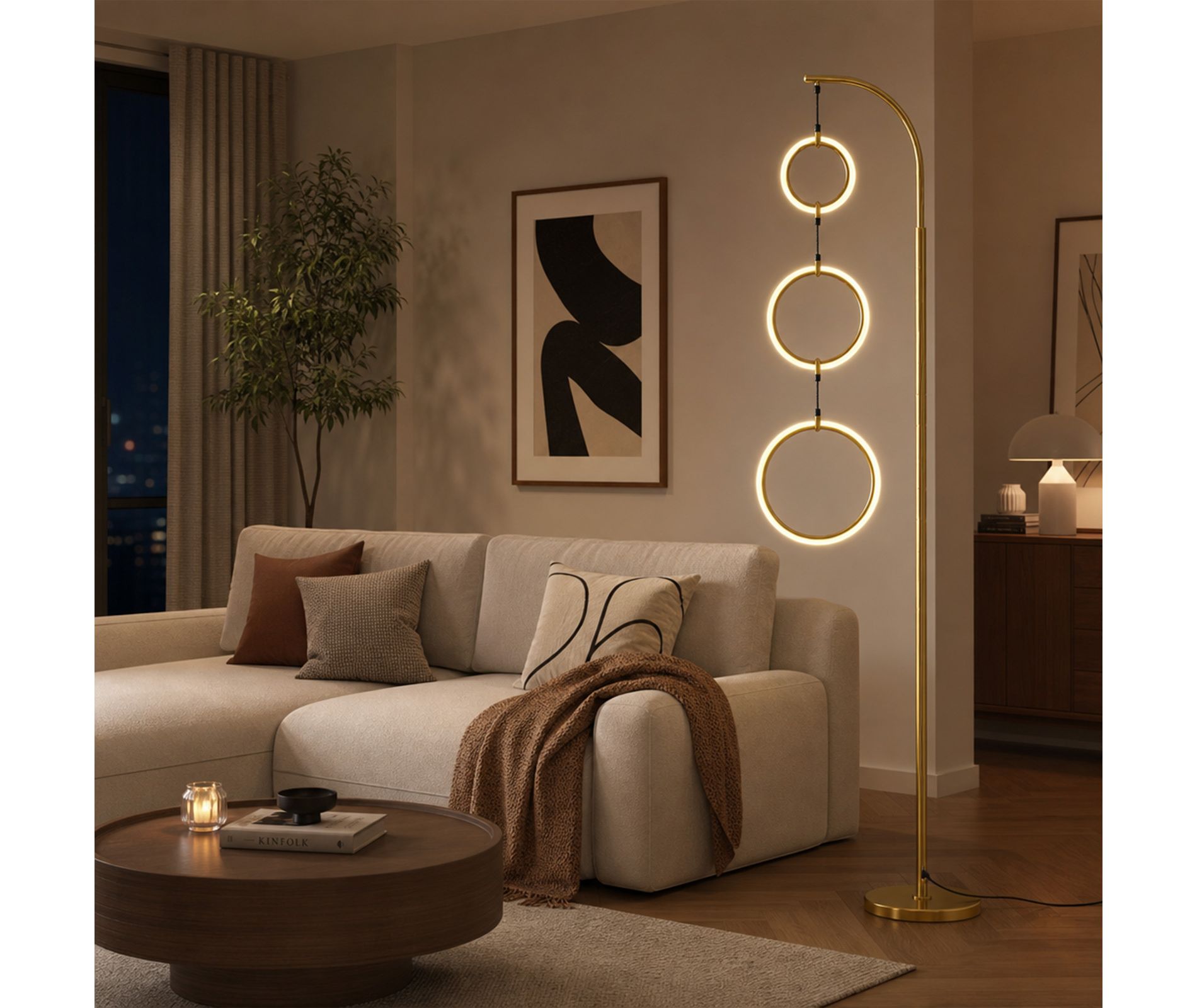 Floor Lamp, 71 Inch Dimmable LED Floor Lamp with 3 Circle Heads, 3 Color Temperatures and Foot Pedal Switch