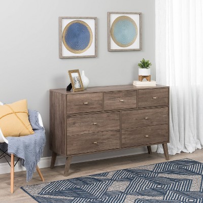 7 Drawer Milo Mid-Century Modern Dresser Drifted Gray - Prepac