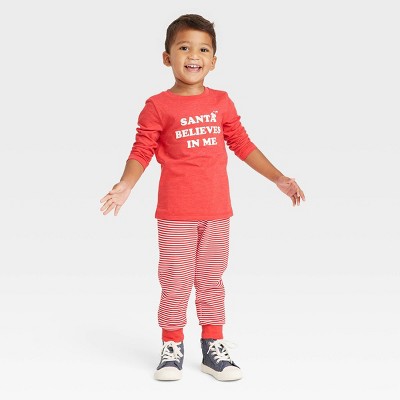 Toddler Boys' Santa Believes In Me Long Sleeve T-Shirt and Fleece Jogger Pants Set - Cat & Jack™ Red