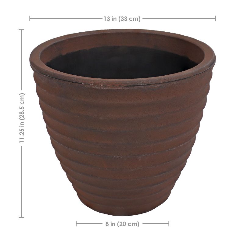 Sunnydaze Indoor/Outdoor Round Ribbed Polyresin Planter Pot with Double Wall Design - Rust - 13", 3 of 9