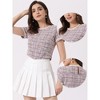 Allegra K Women's Round Neck Pearl Trim Short Sleeve Tweed Blouse - 2 of 4