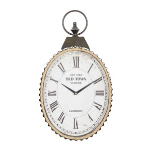21"x12" Metal Pocket Watch Style Wall Clock with Rope Accent Black - Olivia & May: Silent, Oval, Vintage Look for Living Room - 1 of 4