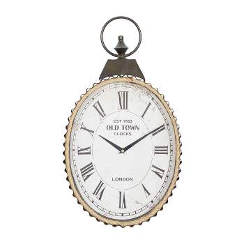 21"x12" Metal Pocket Watch Style Wall Clock with Rope Accent Black - Olivia & May
