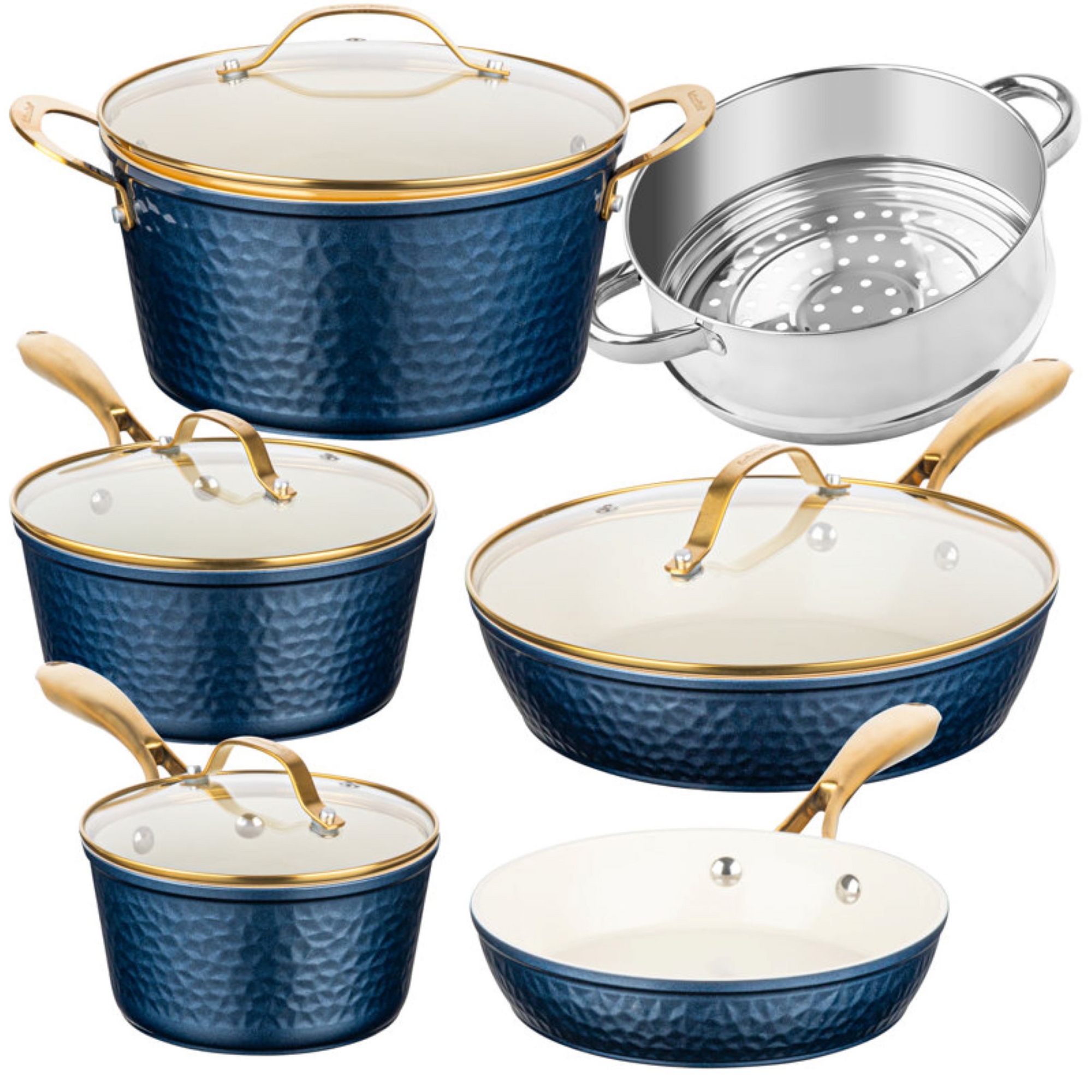 Gotham Steel 10 Pc Hammered Navy Nonstick Ceramic Cookware Set