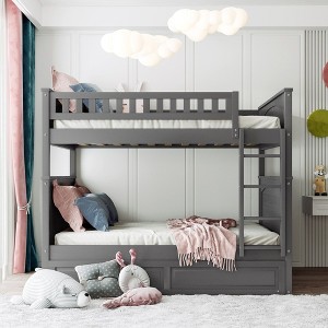 NicBex Full over Full Bunk Bed Pine Triple Bed Frame with Twin Trundle, Ladder and Guardrail for Bedroom, Guest Room, No Box Spring Required - 1 of 4