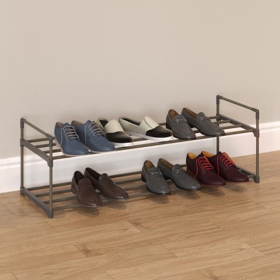 Black Stackable 2-Tier Metal and Plastic Shoe Rack