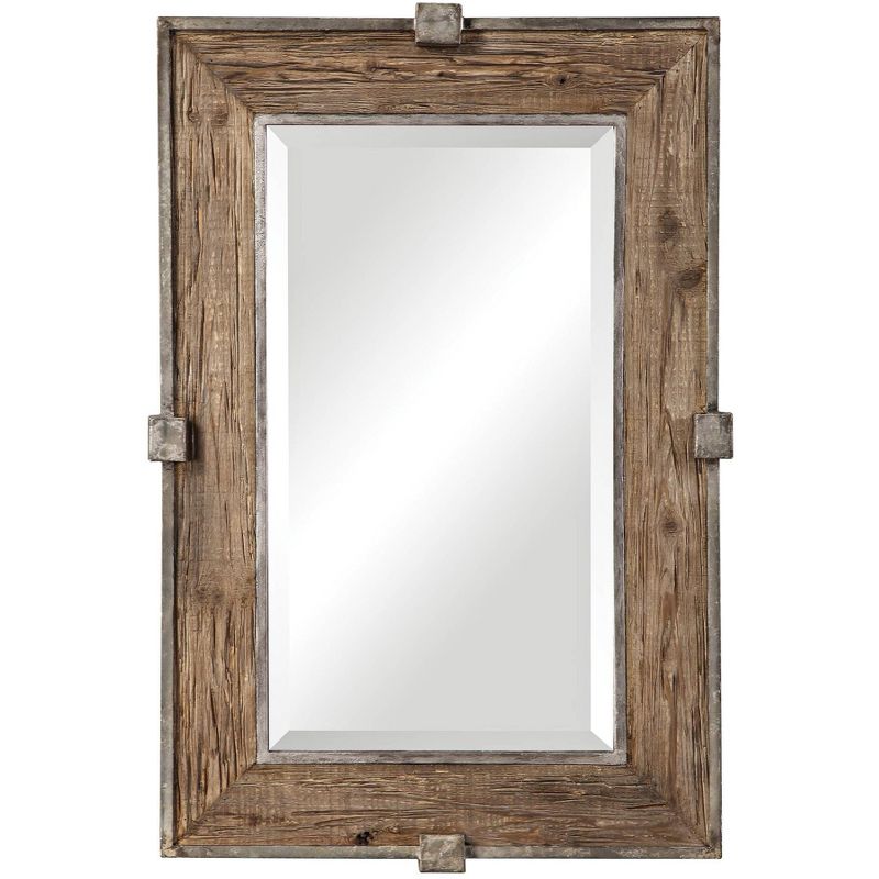 Uttermost Rectangular Vanity Accent Wall Mirror Rustic Beveled Natural Weathered Wood Silver Iron Frame 25 1/4" Wide for Bathroom, 1 of 4