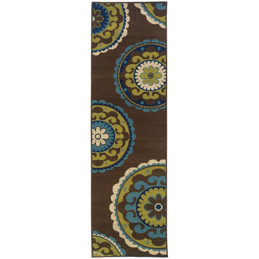 Photos - Area Rug 2'3"x7'6" Cozumel Medallions Patio Rug Brown/Green - Captiv8e Designs