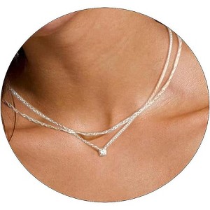 14K Gold Plated Necklace, Dainty CZ Solitaire Pendant Choker, Minimalist Cubic Zirconia Jewelry Gift for Women - 1 of 4