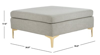 Lux Grey Linen 36" Square Ottoman with Brass Legs