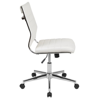 Executive High-Back Armless White Leather & Chrome Swivel Office Chair